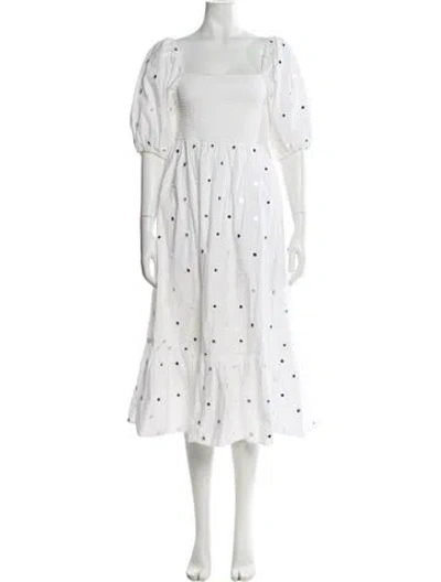 Pre-owned Rhode Polka Dot Print Midi Length Dress In White
