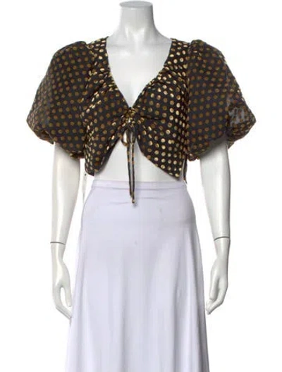 Pre-owned Rhode Polka Dot Print V-neck Crop Top W/ Tags In Black