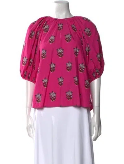Pre-owned Rhode Printed Bateau Neckline Blouse In Pink