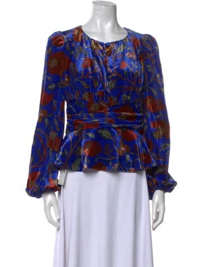 Pre-owned Rhode Printed Bateau Neckline Blouse W/ Tags In Blue