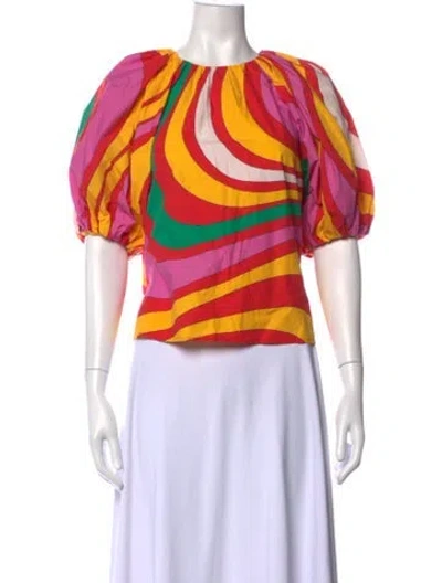 Pre-owned Rhode Printed Crew Neck Blouse In Green/red/yellow