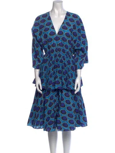Pre-owned Rhode Printed Knee-length Dress In Blue