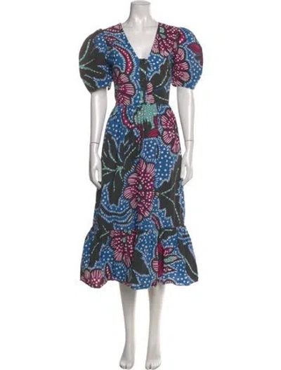Pre-owned Rhode Printed Long Dress In Blue