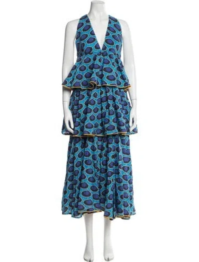 Pre-owned Rhode Printed Long Dress In Blue