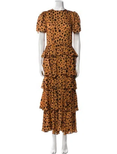 Pre-owned Rhode Printed Long Dress In Brown