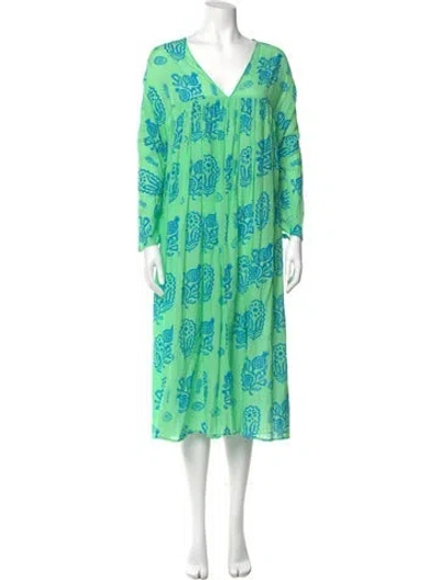 Pre-owned Rhode Printed Long Dress In Green