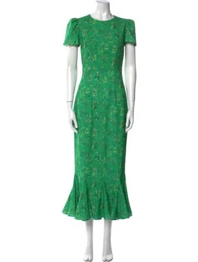 Pre-owned Rhode Printed Long Dress In Green