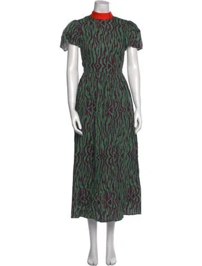 Pre-owned Rhode Printed Long Dress In Green
