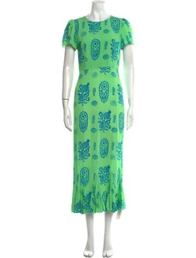 Pre-owned Rhode Printed Long Dress In Green