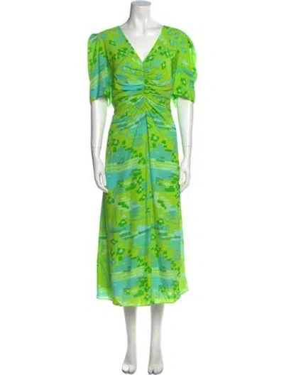 Pre-owned Rhode Printed Long Dress In Green