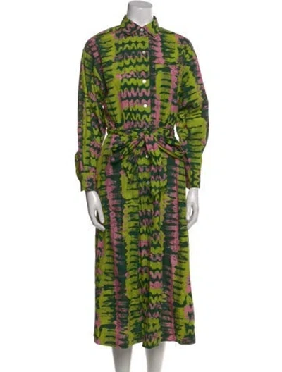 Pre-owned Rhode Printed Long Dress In Green
