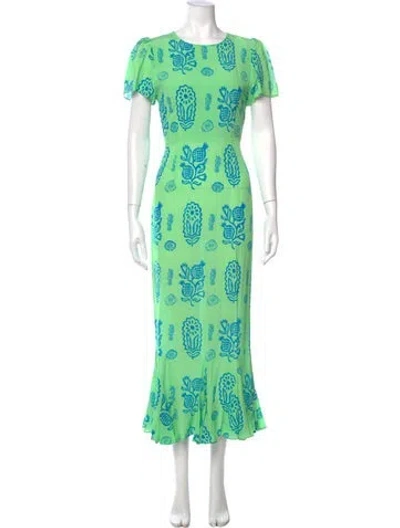 Pre-owned Rhode Printed Long Dress In Green