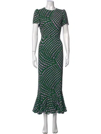Pre-owned Rhode Printed Long Dress In Green