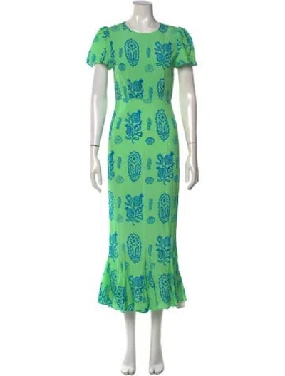 Pre-owned Rhode Printed Long Dress In Green