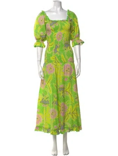 Pre-owned Rhode Printed Long Dress In Green