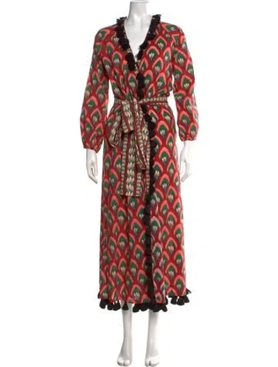 Pre-owned Rhode Printed Long Dress In Green/red