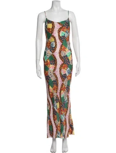 Pre-owned Rhode Printed Long Dress In Neutrals/pink