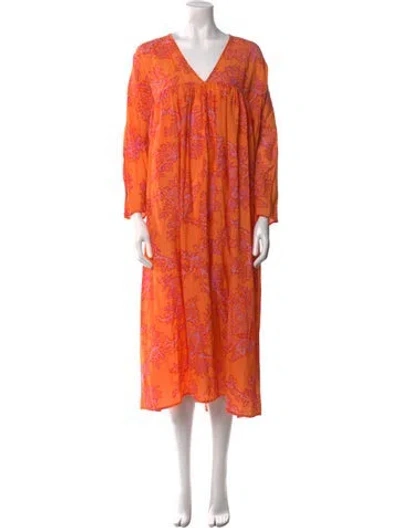 Pre-owned Rhode Printed Long Dress In Orange