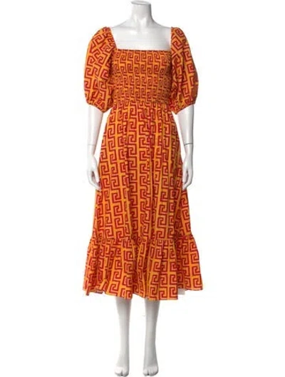 Pre-owned Rhode Printed Long Dress In Orange