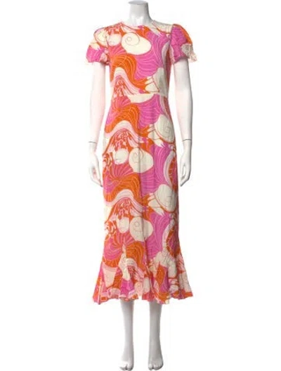 Pre-owned Rhode Printed Long Dress In Orange