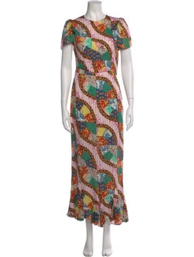Pre-owned Rhode Printed Long Dress In Pink