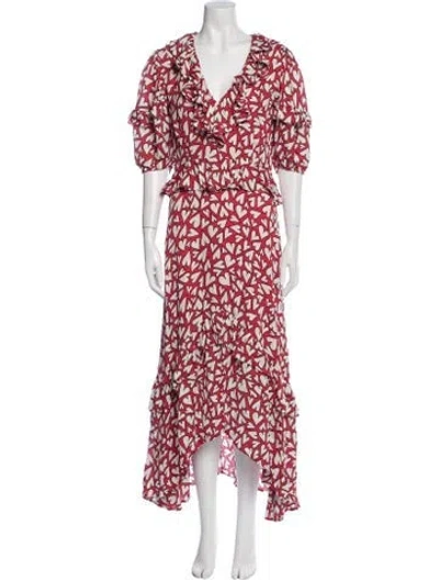 Pre-owned Rhode Printed Long Dress In Red