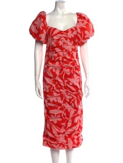 Pre-owned Rhode Printed Long Dress In Red