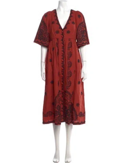 Pre-owned Rhode Printed Long Dress In Red