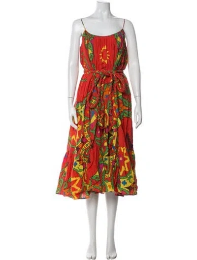 Pre-owned Rhode Printed Long Dress In Red