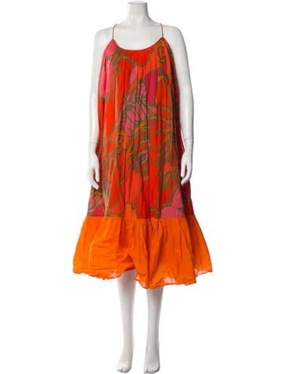 Pre-owned Rhode Printed Long Dress In Red
