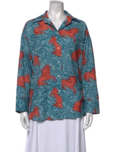 Pre-owned Rhode Printed Long Sleeve Blouse In Blue