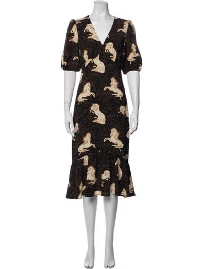 Pre-owned Rhode Printed Midi Length Dress In Black