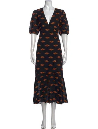 Pre-owned Rhode Printed Midi Length Dress In Black