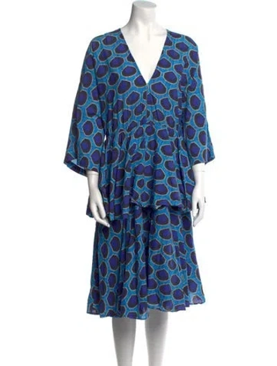 Pre-owned Rhode Printed Midi Length Dress In Blue