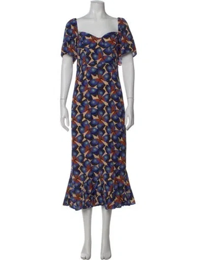 Pre-owned Rhode Printed Midi Length Dress In Blue