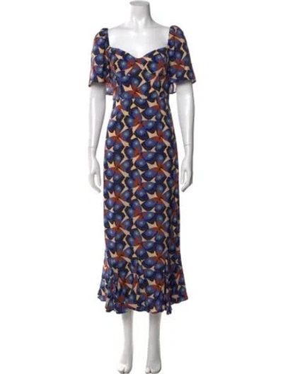 Pre-owned Rhode Printed Midi Length Dress In Blue