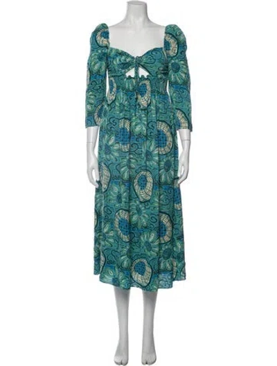Pre-owned Rhode Printed Midi Length Dress In Blue