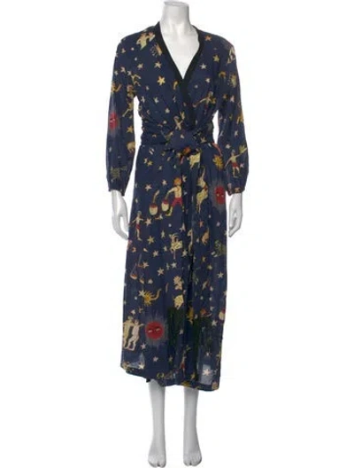 Pre-owned Rhode Printed Midi Length Dress In Blue