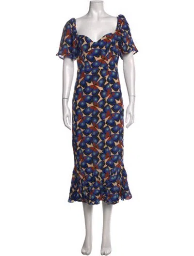 Pre-owned Rhode Printed Midi Length Dress In Blue