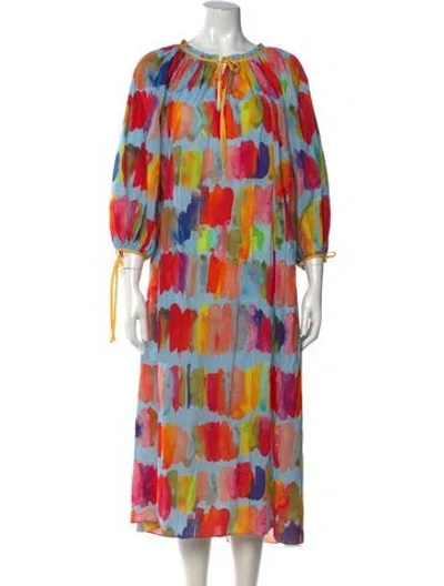 Pre-owned Rhode Printed Midi Length Dress In Blue/red