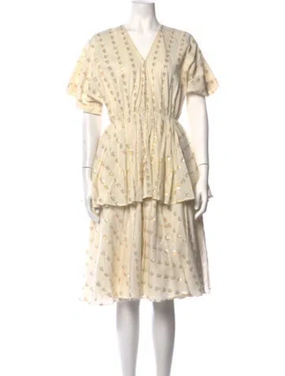 Pre-owned Rhode Printed Midi Length Dress In Gold