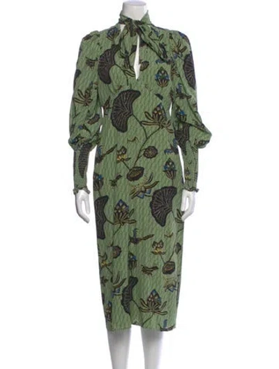 Pre-owned Rhode Printed Midi Length Dress In Green
