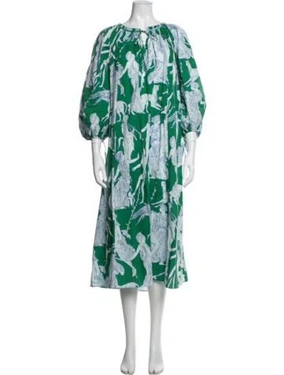 Pre-owned Rhode Printed Midi Length Dress In Green