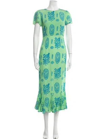 Pre-owned Rhode Printed Midi Length Dress In Green