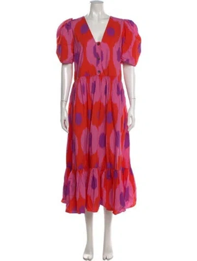 Pre-owned Rhode Printed Midi Length Dress In Orange