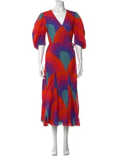 Pre-owned Rhode Printed Midi Length Dress In Orange