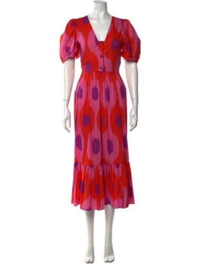Pre-owned Rhode Printed Midi Length Dress In Orange