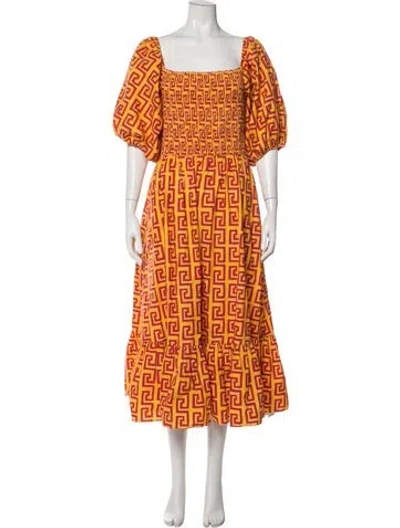 Pre-owned Rhode Printed Midi Length Dress In Orange