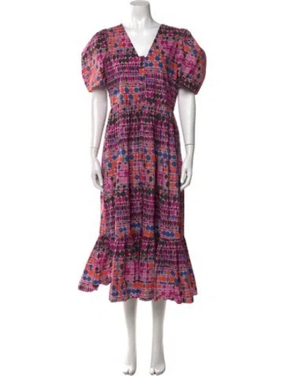 Pre-owned Rhode Printed Midi Length Dress In Purple