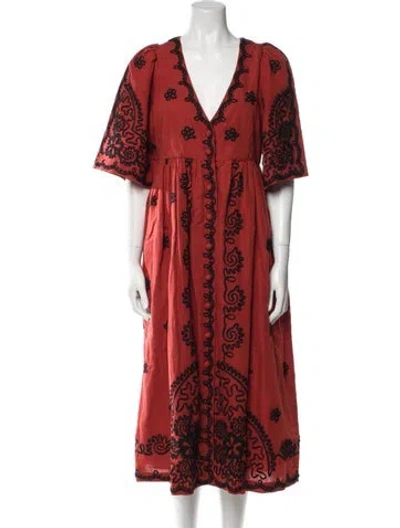 Pre-owned Rhode Printed Midi Length Dress In Red